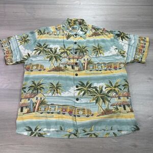Kahala Hawaiian Shirt Mens‎ Large Rayon Aloha Button Up Surf Woody Palm Trees